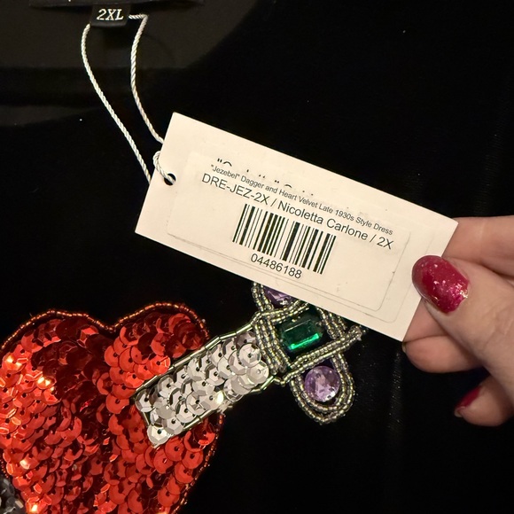 Nicoletta Carlone, black velvet retro style Jezebel Dress Size 2XL NWT - Picture 5 of 8